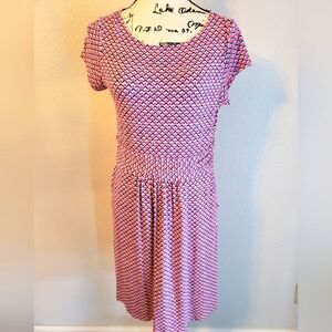 BODEN Amelia Jersey Knit Dress Pink Blue White Geo Amelie Size 8P